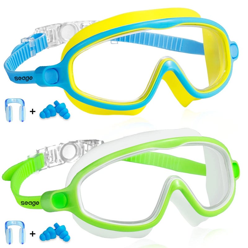 Seago Goggles for kids Swimming 2 Pack No Leaking Anti-Fog Outer Eye Fit with Wide View UV Protection Crystal Clear Watertight Swim Goggles with nose cover Suitable for Children Youth Boys Girls Age 3 to 14 - Image 1