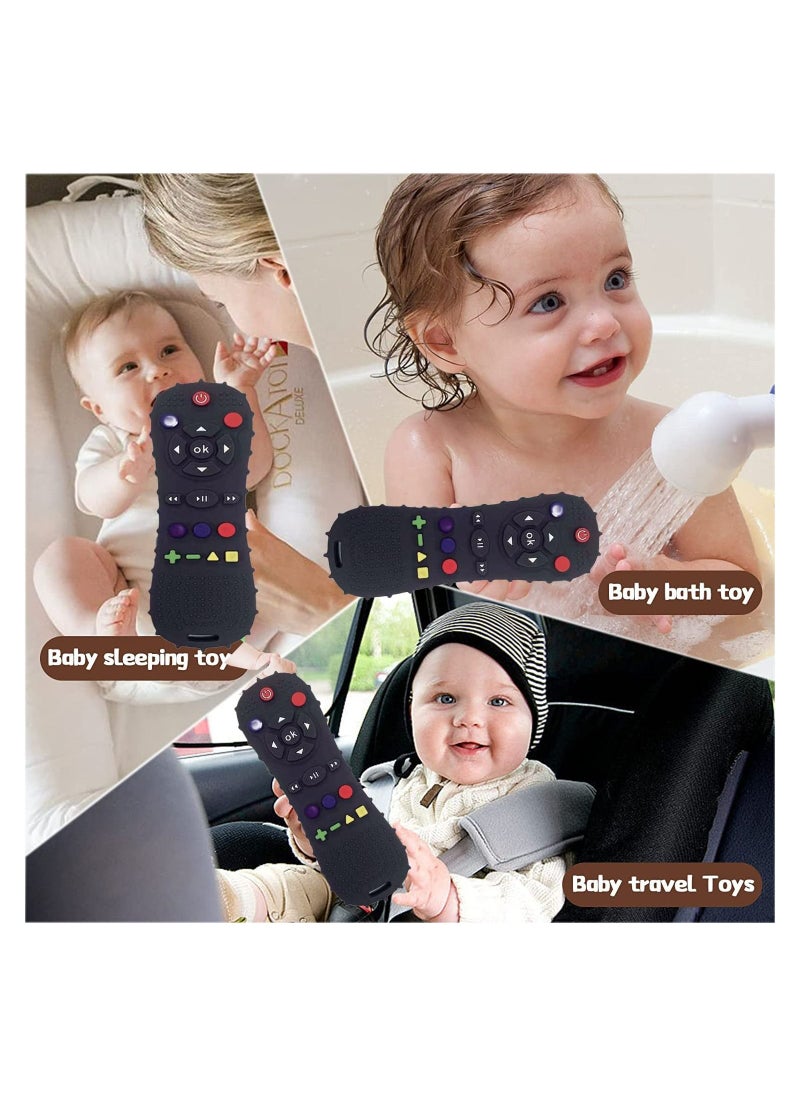 Dominy - Soft Chew Toys with TV Remote Shape, Early Educational Sensory Toys for Teething Relief and Soothing Gum Sores for Babies Baby Teethers，With 2PCS Adjustable length pacifier clamps - Image 1