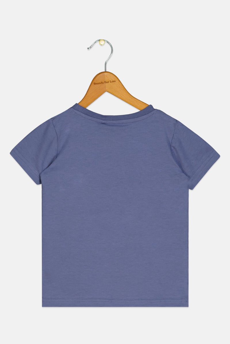 NAME IT Toddlers Girl Crew Neck Short Sleeve Embroidered Top, Slate Blue - Image 2