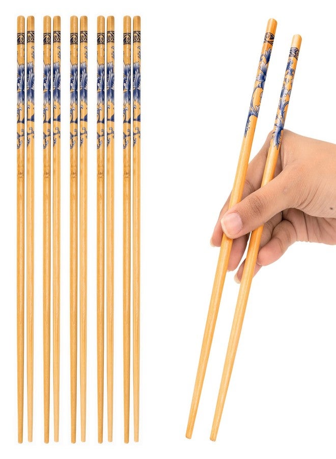 Celvee Traditional Chinese Blue Floral Pattern Bamboo Chopsticks, Natural Finish, 24cm Length, 5 Pairs Set for Asian Dining, Sushi, Noodles, Rice - Image 1