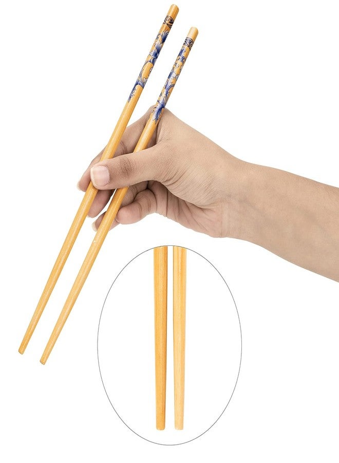 Celvee Traditional Chinese Blue Floral Pattern Bamboo Chopsticks, Natural Finish, 24cm Length, 5 Pairs Set for Asian Dining, Sushi, Noodles, Rice - Image 5