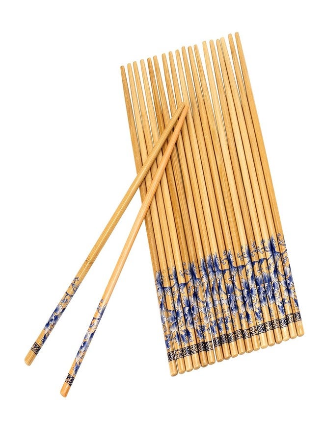Celvee Traditional Chinese Blue Floral Pattern Bamboo Chopsticks, Natural Finish, 24cm Length, 5 Pairs Set for Asian Dining, Sushi, Noodles, Rice - Image 2