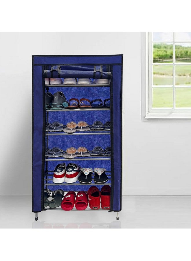 SANAMSTORE Multi Utility 6 Layer Metal Pipe with Non-Woven 100GSM Fabric Cover Shoe/Cloth/Toy/Books Rack-Dark Blue - Image 1