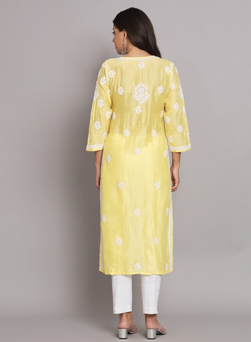 Alaya Hand Embroidered Chikankari Chanderi Angarkha Kurta With Mukaish Work-AL3672 - Image 2