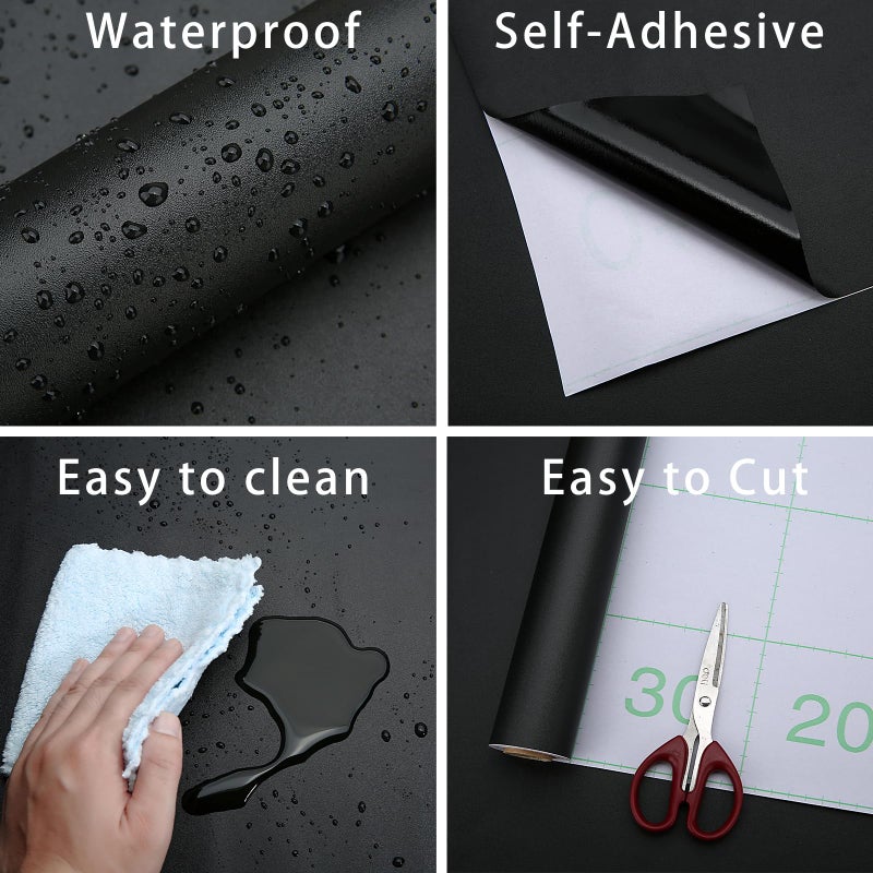 Dimcol Black Contact Paper 15.7"x118" Peel and Stick Wallpaper, Matte Black Self-Adhesive and Removable Decorative Contact Paper for Cabinets,Countertops,Shelve Wallpaper - Image 2