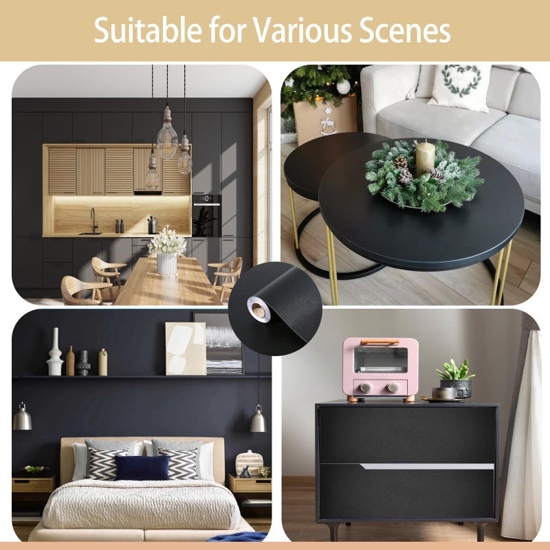 Dimcol Black Contact Paper 15.7"x118" Peel and Stick Wallpaper, Matte Black Self-Adhesive and Removable Decorative Contact Paper for Cabinets,Countertops,Shelve Wallpaper - Image 4