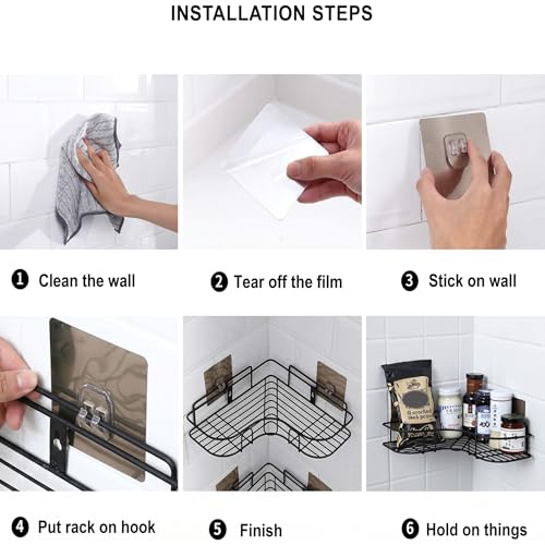 Shynora Shelf-Adhesive Bathroom & Kitchen Corner Storage Organizer Rack/Shelf Wall Mounted (No Drilling Required) | Bathroom Accessories Metal with Powder Coated Finish (Black, Pack of 2) - Image 4