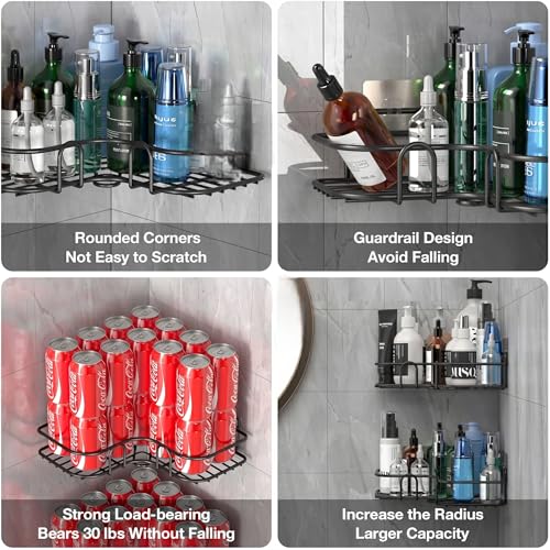 Shynora Shelf-Adhesive Bathroom & Kitchen Corner Storage Organizer Rack/Shelf Wall Mounted (No Drilling Required) | Bathroom Accessories Metal with Powder Coated Finish (Black, Pack of 2) - Image 3
