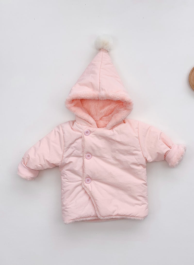 2023 Winter Plush Warm Baby Coat Cute 3D Hooded Jacket Pink