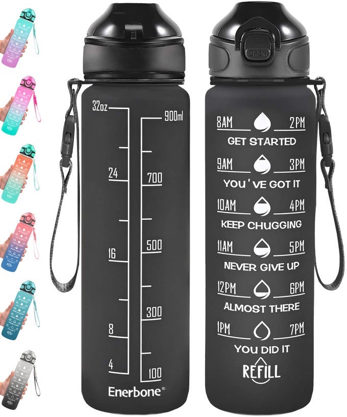 32 OZ DRINKING WATER BOTTLE WITH TIMES TO DRINK AND STRAW MOTIVATIONAL WITH CARRYING STRAP LEAKPROOF BPA TOXIC FREE ENSURE YOU DRINK ENOUGH WATER FOR FITNESS GYM OUTDOOR