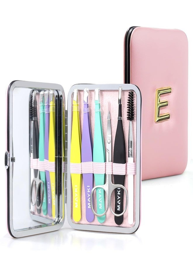 MAYKI Initial E Tweezers with Mirror for Women Facial Hair, Best Gifts for Teen Girl/Daughter/Friend/Mom/Bridesmaid/Wife/Girlfriend, Unique Gift for Birthday/Anniversary/Mothers Day/Valentines Day/Christmas - Image 1