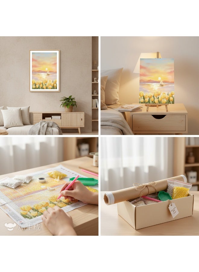 Bluejw لوحة ماسية على شكل زهور خماسية الأبعاد يمكنك صنعها بنفسك من سلسلة ماسية كاملة لتزيين غرفة النوم - Image 2