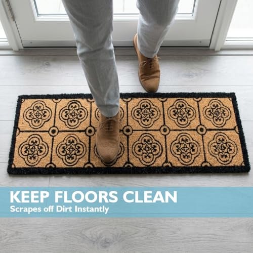 ATMAH Moroccan Tile Coir Door Mat 120 x 40 cm Runner | Anti Slip PVC Backing | Dirt Trapper | Indoor & Covered Outdoor Entrance Mat | Natural - Image 2