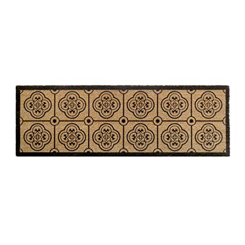 ATMAH Moroccan Tile Coir Door Mat 120 x 40 cm Runner | Anti Slip PVC Backing | Dirt Trapper | Indoor & Covered Outdoor Entrance Mat | Natural - Image 1