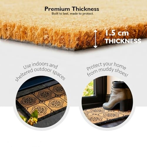 ATMAH Moroccan Tile Coir Door Mat 120 x 40 cm Runner | Anti Slip PVC Backing | Dirt Trapper | Indoor & Covered Outdoor Entrance Mat | Natural - Image 3