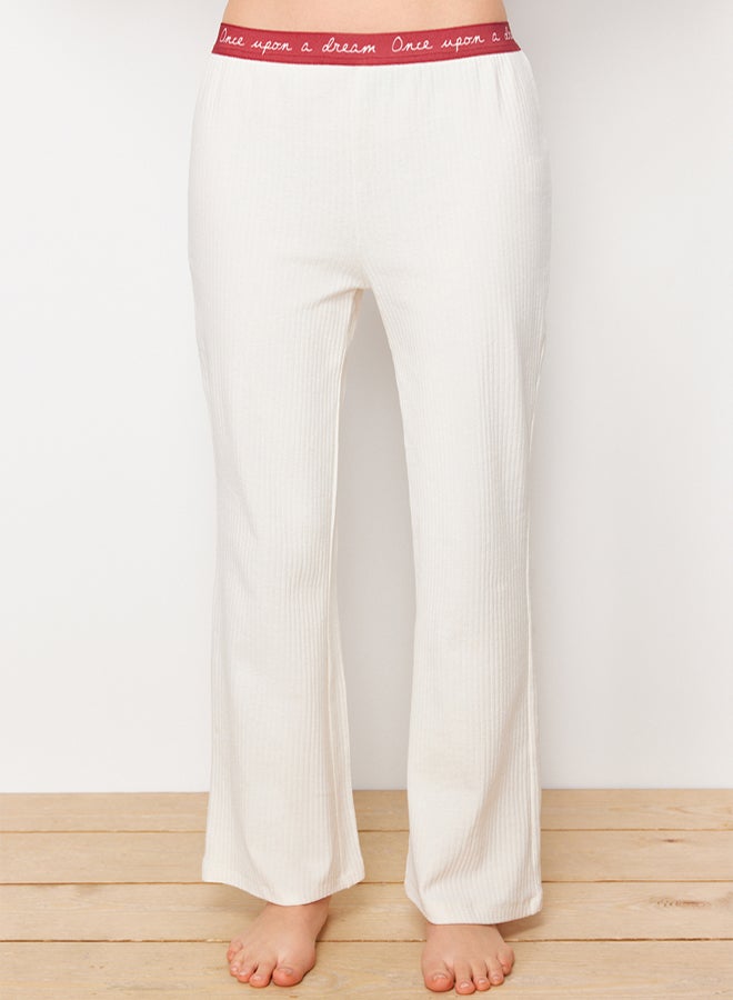 trendyol Ecru Slogan Printed Elastic Detailed Ribbed T-shirt-Pants Knitted Pajamas  - Image 5