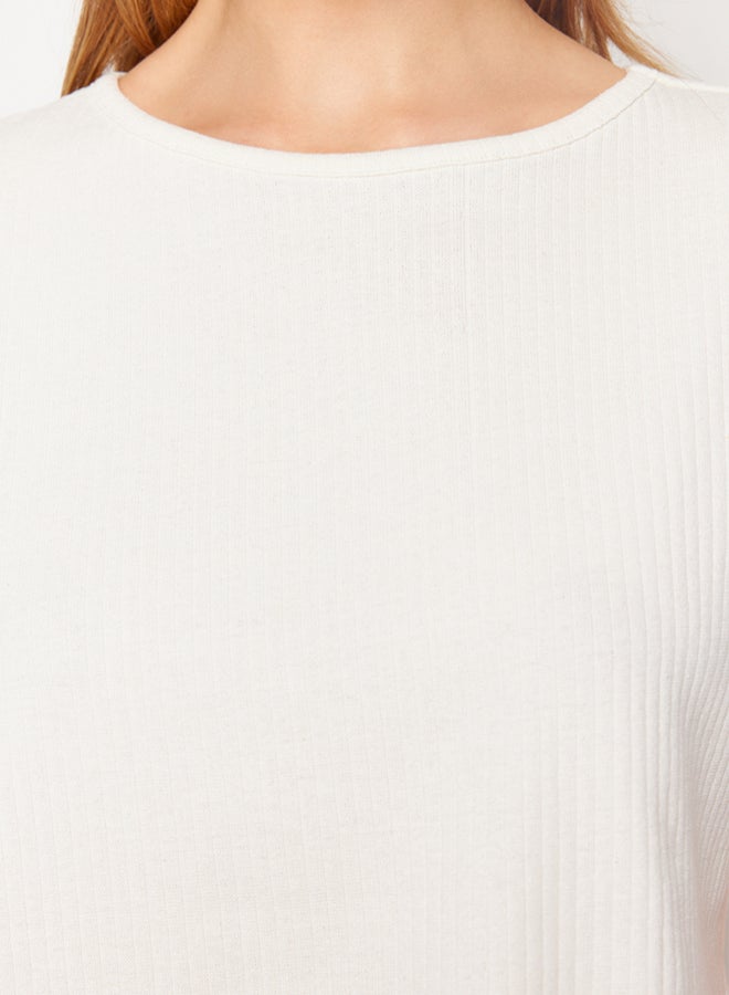 trendyol Ecru Slogan Printed Elastic Detailed Ribbed T-shirt-Pants Knitted Pajamas  - Image 4
