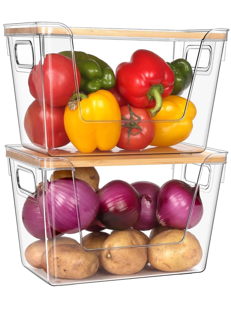 Uwals 2-Set Stackable Pantry Organizers and Storage, Clear Potato and Onion Storage Bin with Stackable Design - Kitchen Counter Organizers for Fruits, Vegetables, and Produce - Image 1