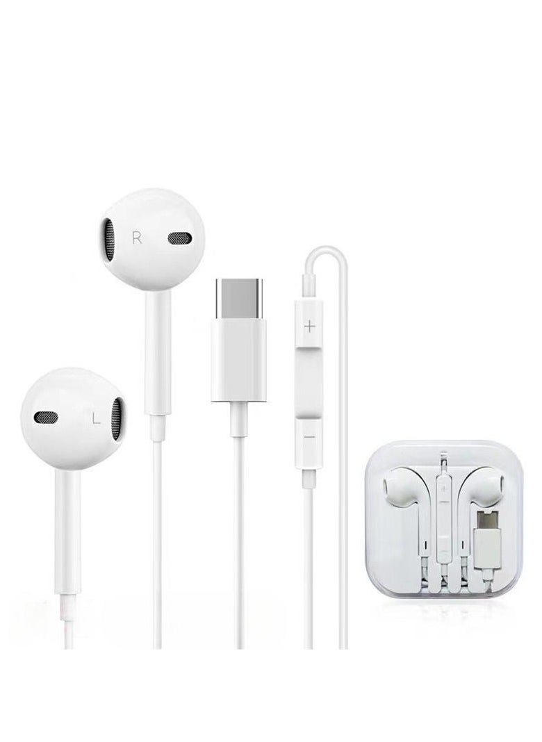 Generic - Earpods with USB C Wired Earbuds with Microphone & Volume Control, In-ear Headphones for iPhone 15 Pro Max, iPad Pro/Air, Samsung (White) - Image 1