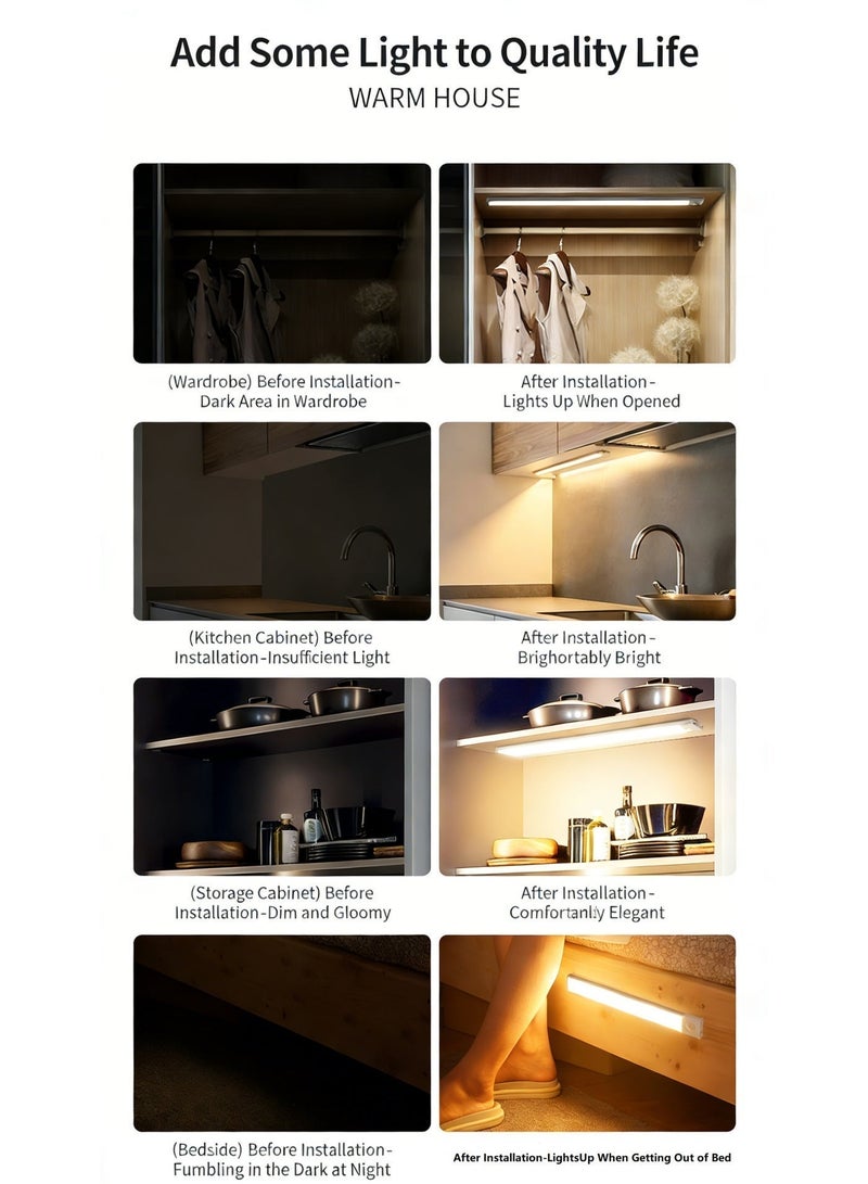 SKT Shiketro 60cm Wireless Aluminum Motion Sensor Light, 3-Color Dimming LED Rechargeable ，Human Body Sensor，Night Light/ Magnetic Closet Light/ Wireless Light for Kitchen， Staircase, Wardrobe, corridor，Study Light - Image 5