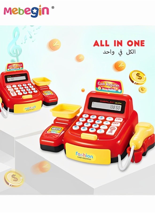 MEBEGIN Cash Register with Scanner Pretend Play Cashier Toy,Pretend Play Calculator Cash Register Toy as Preschool Gift for Kids,with Sound, Scanner, Pretend Credit Card, Coins for Boys Girls  - Image 3