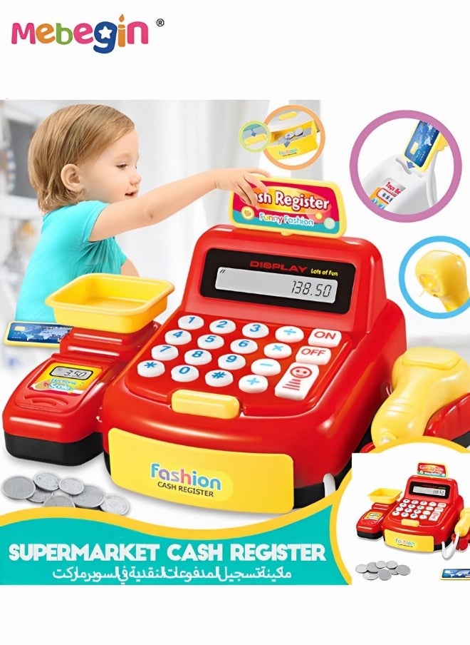 MEBEGIN Cash Register with Scanner Pretend Play Cashier Toy,Pretend Play Calculator Cash Register Toy as Preschool Gift for Kids,with Sound, Scanner, Pretend Credit Card, Coins for Boys Girls  - Image 2