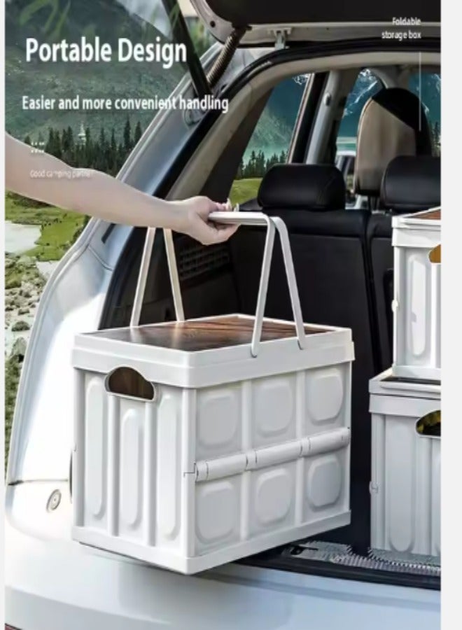DUNISO Foldable storage box, multifunctional portable plastic box with lid and handle, used for storing clothes, snacks, toys, and books, suitable for home office outdoor, 30L, white - Image 4