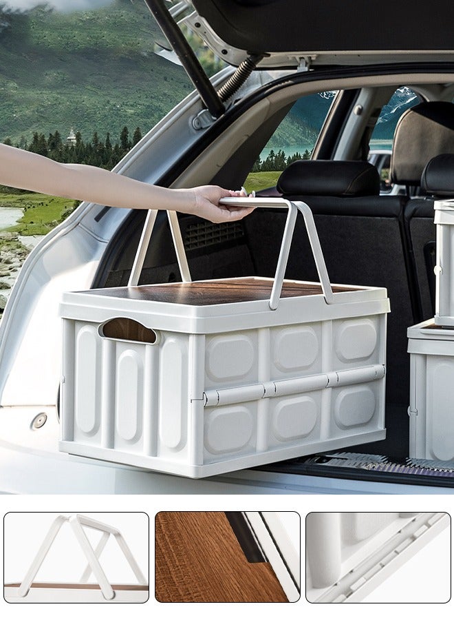 DUNISO Foldable storage box, multifunctional portable plastic box with lid and handle, used for storing clothes, snacks, toys, and books, suitable for home office outdoor, 30L, white - Image 1