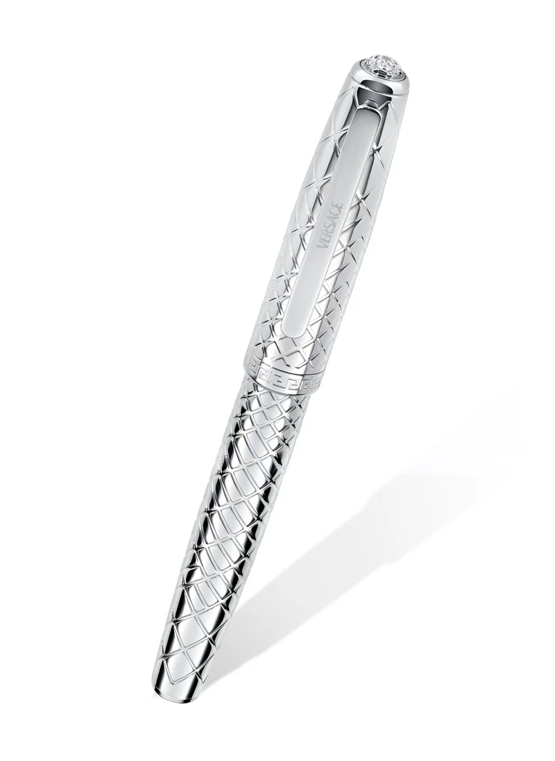 VERSACE Roller Pen - Stainless Steel Barrel with Geometric Pattern and Greca Ring