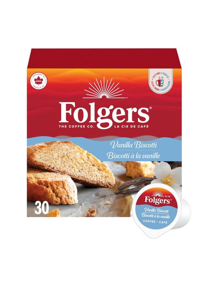 Folgers Vanilla Biscotti Coffee K-cups, 30 Count, 270g/9.5 oz. Box (Imported from Canada) - Image 1