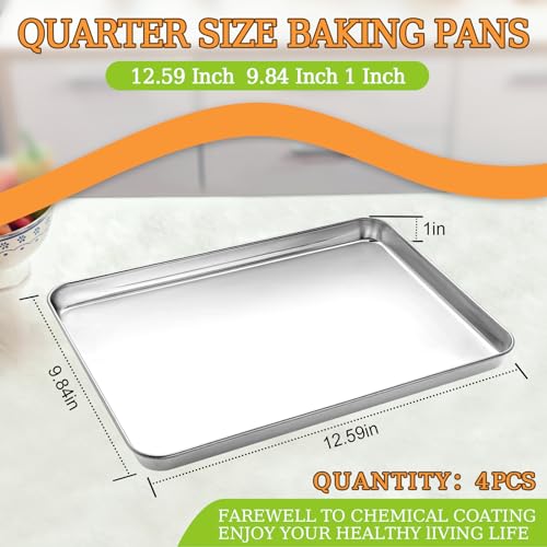 CEKEE Quarter Sheet Pan Set of 4, CEKEE Stainless Steel Baking Sheet & Cookie Sheets for Baking, Baking Sheet Pan Oven Tray, Heavy Duty & Easy Clean Baking Pans Set - Size 12 x 10 x 0.98 Inch - Image 2