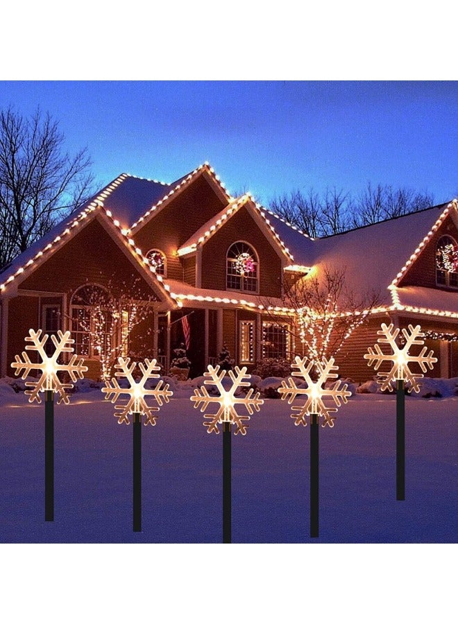 GGEROU Solar Christmas Snowflake Pathway Lights, 5Pcs Waterproof Solar Powered Snow Stake Lights Christmas Decorations Outdoor Landscape Lights(Snow) - Image 1