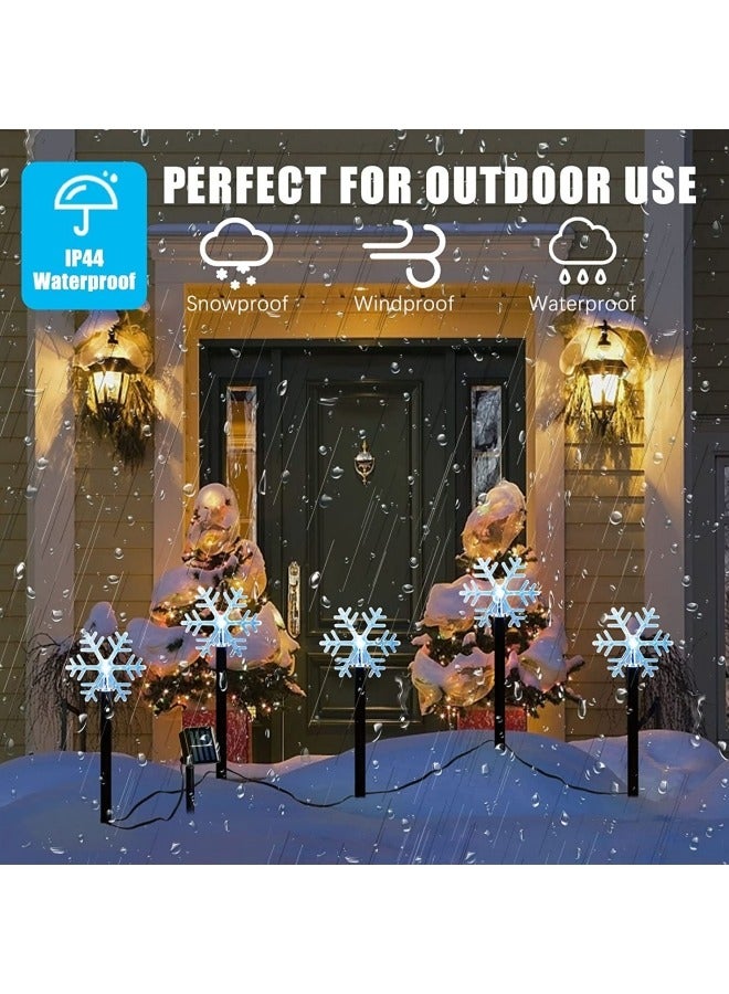 GGEROU Solar Christmas Snowflake Pathway Lights, 5Pcs Waterproof Solar Powered Snow Stake Lights Christmas Decorations Outdoor Landscape Lights(Snow) - Image 3