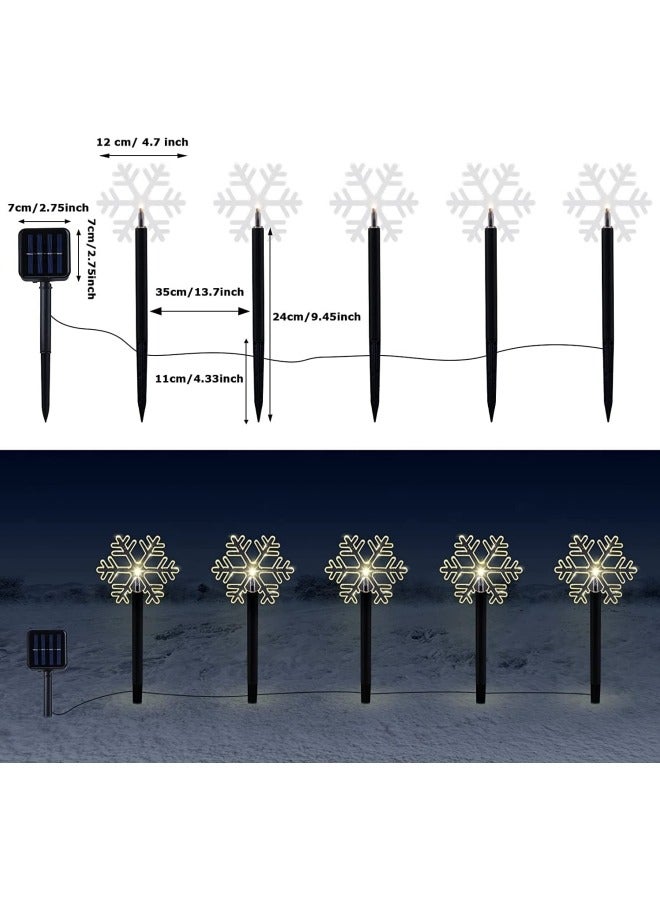 GGEROU Solar Christmas Snowflake Pathway Lights, 5Pcs Waterproof Solar Powered Snow Stake Lights Christmas Decorations Outdoor Landscape Lights(Snow) - Image 5