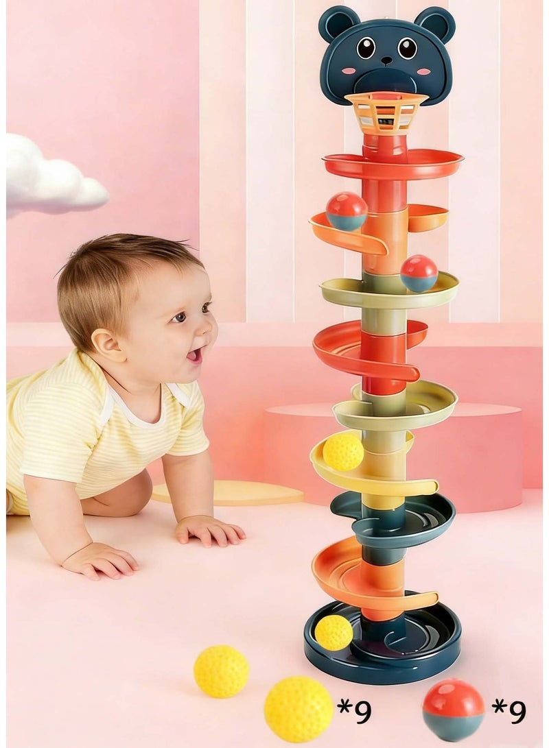 اوراکس Roll Ball Drop Swirling Tower,لعبة الطفل الصغير,متعددة الألوان,متينة وقوية,ألعاب تعليمية تنموية للأولاد والبنات,هدايا الأطفال,استخدام طويل الأجل (تسع طبقات مع 18 كرة) - Image 1