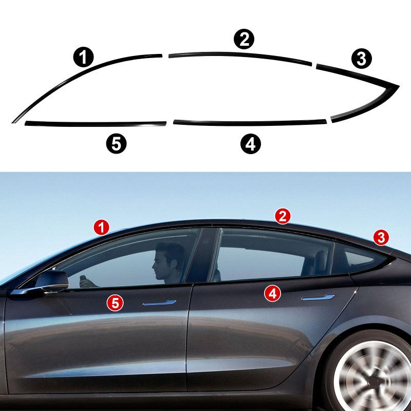 CRMDF Stainless Steel Window Trim Chrome Delete for Tesla Model 3 2017-2026 Black Window Trim Blackout Kit - Image 2
