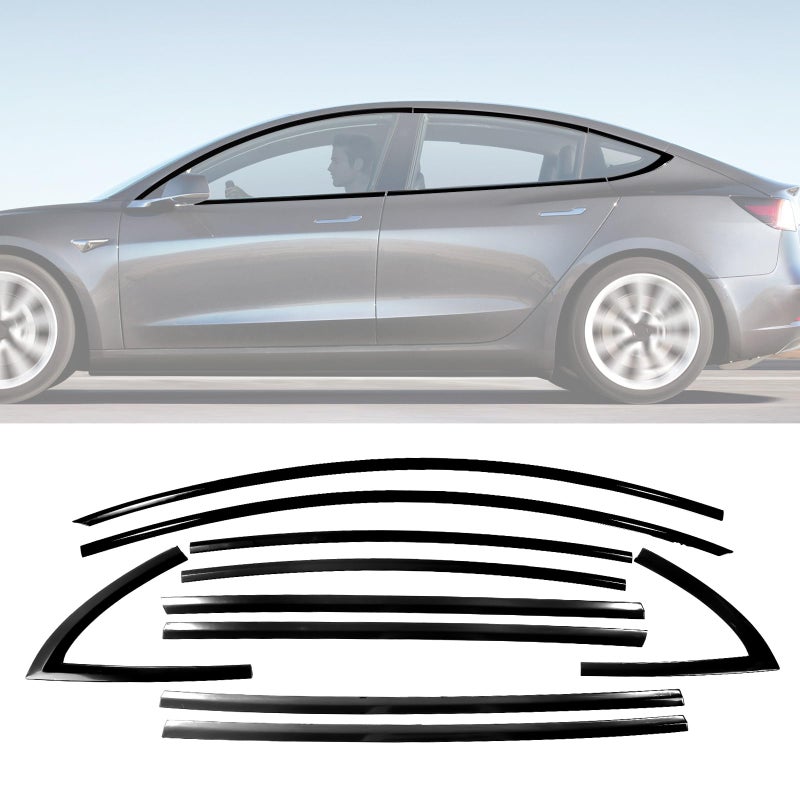 CRMDF Stainless Steel Window Trim Chrome Delete for Tesla Model 3 2017-2026 Black Window Trim Blackout Kit - Image 1