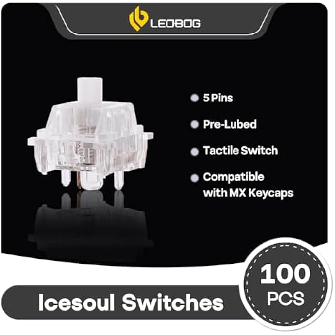 Leobog X LEOBOG ICESOUL KEYBOARD SWITCHES, 100 PCS 30GF TACTILE SWITCH SET, FACTORY LUBED 5-PIN SWITCH WITH POM STEM, LED SLOT FOR MECHANICAL GAMING KEYBOARD, COMPATIBLE WITH MX KEYCAPS - Image 2