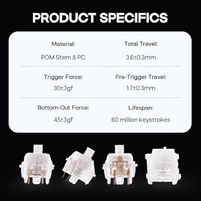 Leobog X LEOBOG ICESOUL KEYBOARD SWITCHES, 100 PCS 30GF TACTILE SWITCH SET, FACTORY LUBED 5-PIN SWITCH WITH POM STEM, LED SLOT FOR MECHANICAL GAMING KEYBOARD, COMPATIBLE WITH MX KEYCAPS - Image 3