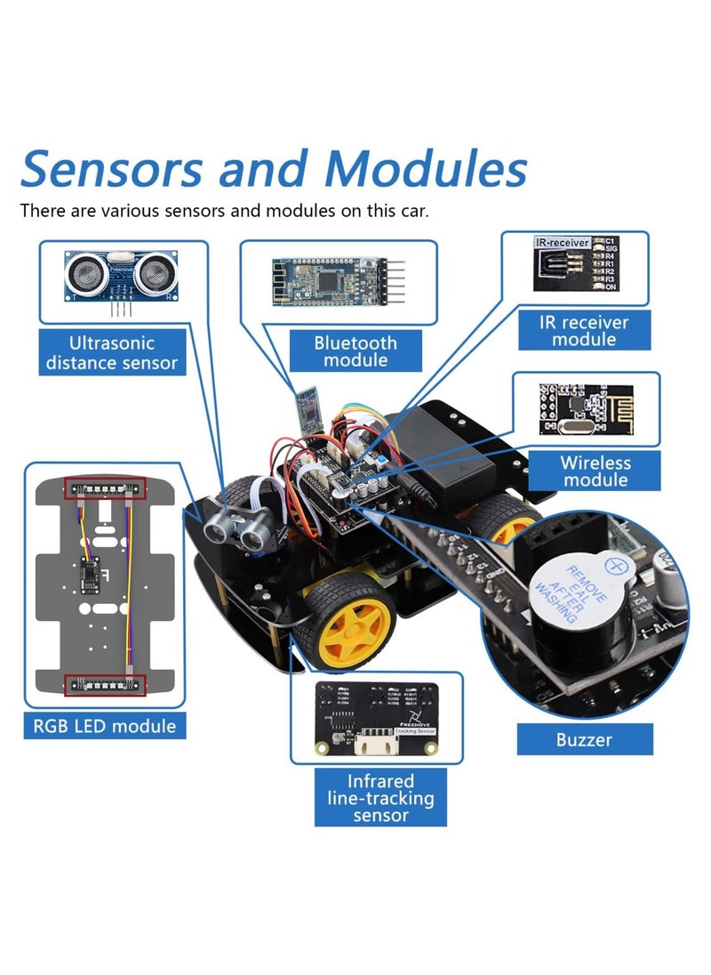 FREENOVE - FREENOVE 4WD Car Kit with RF Remote Compatible with Arduino IDE, Line Tracking, Obstacle Avoidance, Ultrasonic Sensor, IR Wireless Remote Control Servo - Image 1