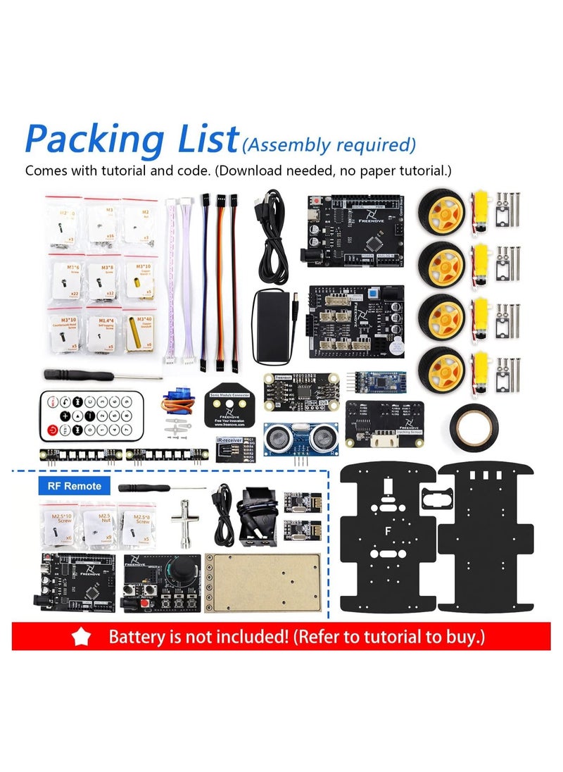 FREENOVE - FREENOVE 4WD Car Kit with RF Remote Compatible with Arduino IDE, Line Tracking, Obstacle Avoidance, Ultrasonic Sensor, IR Wireless Remote Control Servo - Image 1