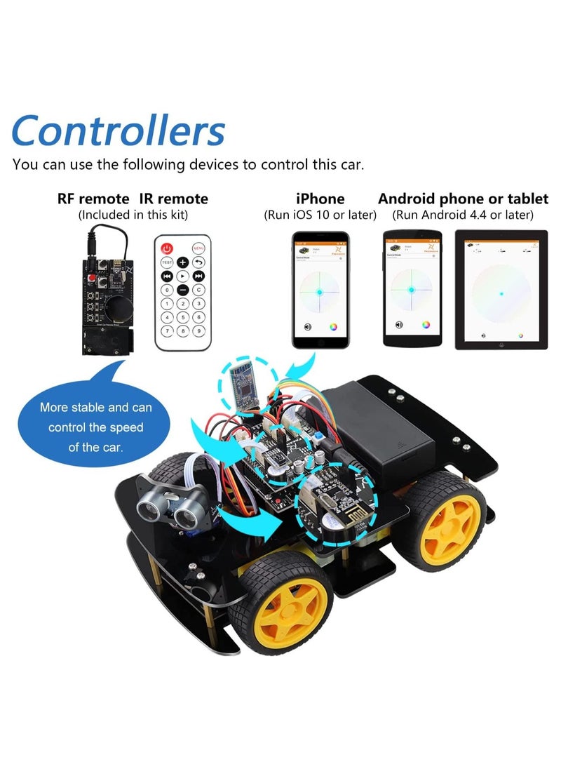 FREENOVE - FREENOVE 4WD Car Kit with RF Remote Compatible with Arduino IDE, Line Tracking, Obstacle Avoidance, Ultrasonic Sensor, IR Wireless Remote Control Servo - Image 1