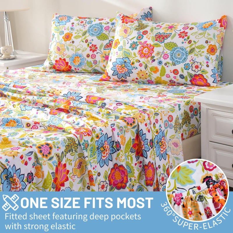 Bedlifes Queen Size Extra Deep Pocket Sheet Sets - Fits Mattresses Up to 18-24" Thick, 4-Piece Microfiber Set with 1800 Thread Count, Soft, Smooth, Breathable, Featuring Floral Spring Design - Image 4