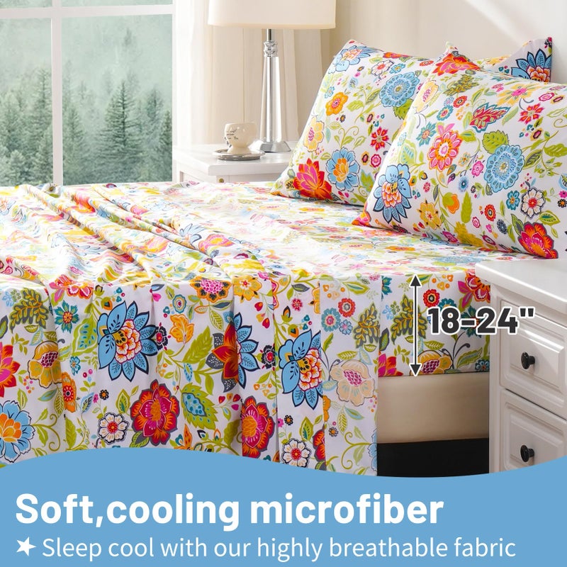 Bedlifes Queen Size Extra Deep Pocket Sheet Sets - Fits Mattresses Up to 18-24" Thick, 4-Piece Microfiber Set with 1800 Thread Count, Soft, Smooth, Breathable, Featuring Floral Spring Design - Image 3