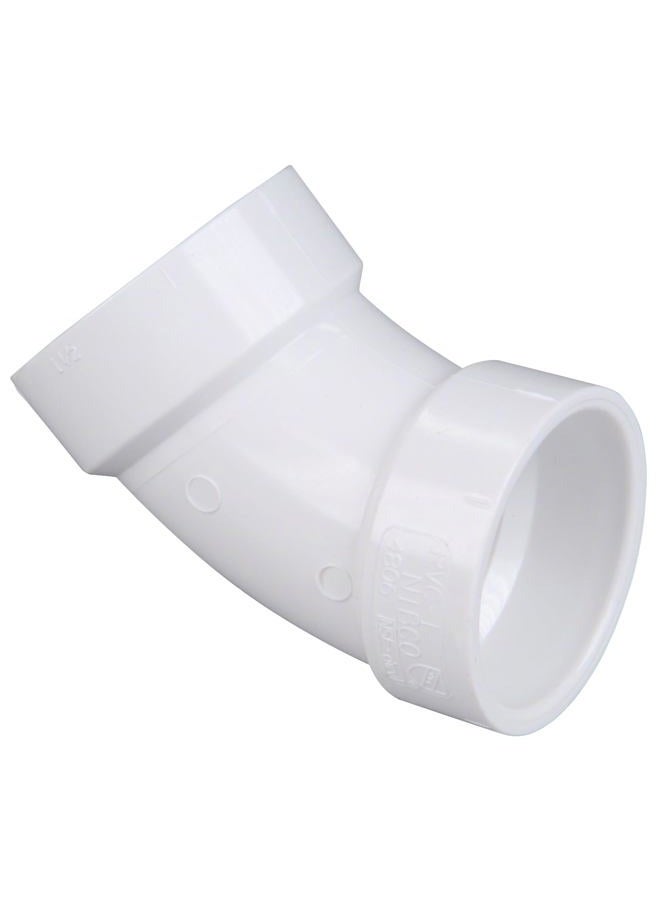 4806 Series PVC DWV Pipe Fitting, 45 Degree Elbow, 1-1/2 Hub by Nibco