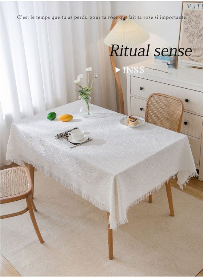 كيلا مفارش طاولة مستطيلة ودائرية من القطن والكتان مع شرابات، مناسبة للمنزل وحفلات أعياد الميلاد وحفلات الزفاف (المقاس: 90*150 سم) - Image 1