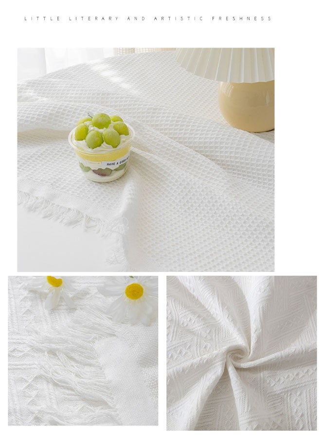 كيلا مفارش طاولة مستطيلة ودائرية من القطن والكتان مع شرابات، مناسبة للمنزل وحفلات أعياد الميلاد وحفلات الزفاف (المقاس: 90*150 سم) - Image 4