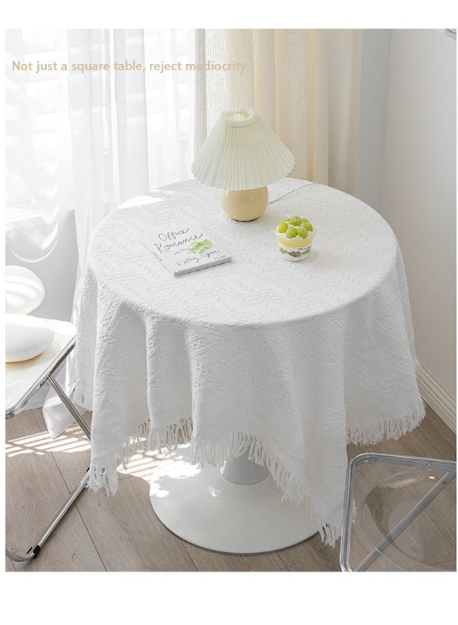 كيلا مفارش طاولة مستطيلة ودائرية من القطن والكتان مع شرابات، مناسبة للمنزل وحفلات أعياد الميلاد وحفلات الزفاف (المقاس: 90*150 سم) - Image 3