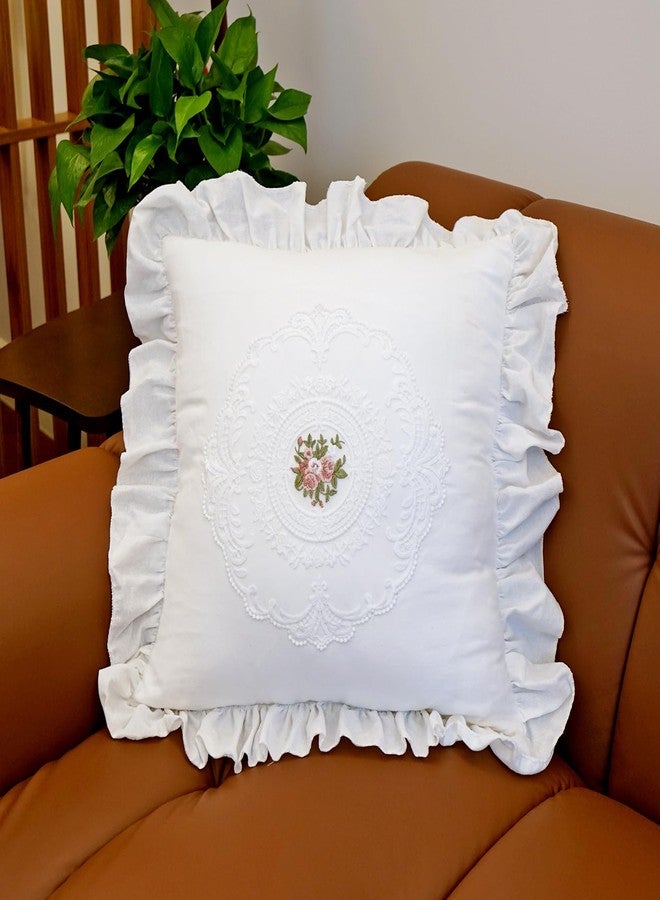 vctops Boho White Cotton Pillow Covers 18x18 Inch Lace Embroidery Ruffle Pillow Covers Vintage Square Couch Cushion Case for Wedding Chair Sofa Living Room (FS White,18"x18") - Image 4