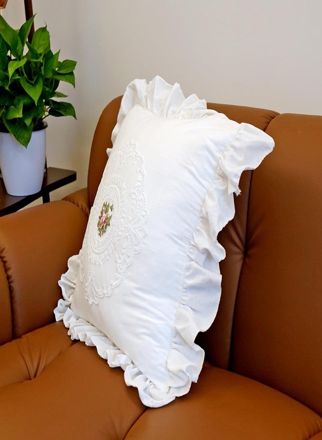 vctops Boho White Cotton Pillow Covers 18x18 Inch Lace Embroidery Ruffle Pillow Covers Vintage Square Couch Cushion Case for Wedding Chair Sofa Living Room (FS White,18"x18") - Image 5